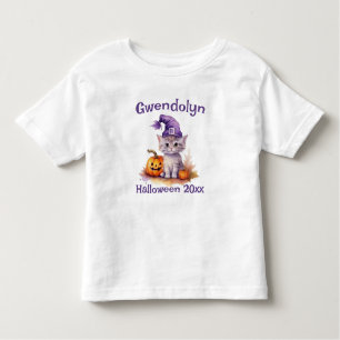 Halloween Tshirt Cute Purple Kitten Witch Hat