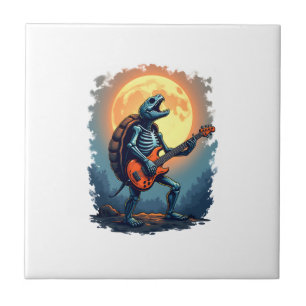 Halloween Turtle Skeleton Rocker Tee for Music Lov Ceramic Tile