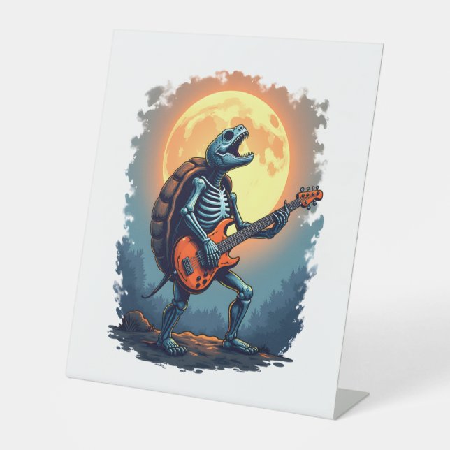 Halloween Turtle Skeleton Rocker Tee for Music Lov Pedestal Sign (Front)