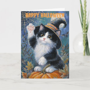 Halloween Tuxedo Cat Holiday Card