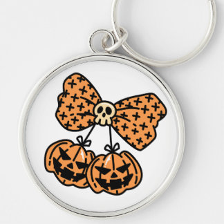 Halloween, Twin Scary Pumpkins with Skull Ribbon Key Ring