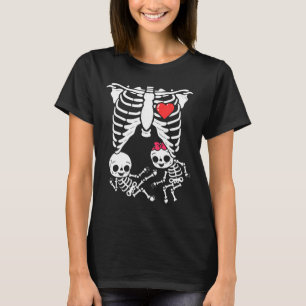 Halloween Twins Pregnancy Announcement Funny Skele T-Shirt
