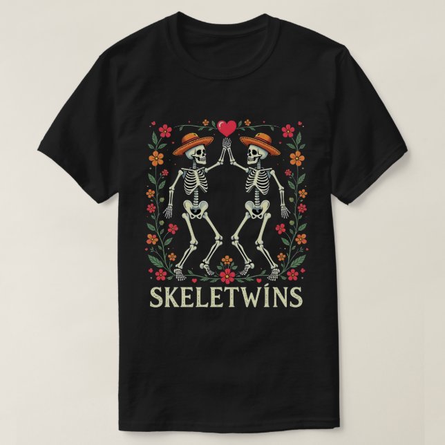 Halloween Twins Skeletwins Dancing Skeletons T-Shirt (Design Front)