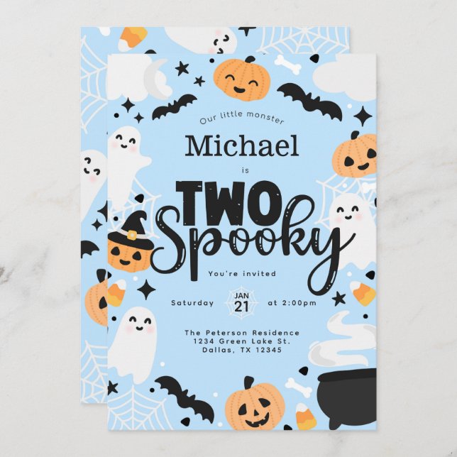 Halloween Two Spooky 2nd Birthday Party Invitation (Front/Back)