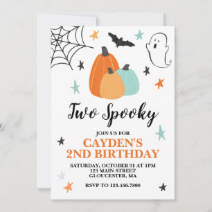 Halloween Two Spooky Birthday Blue Pumpkins Invitation