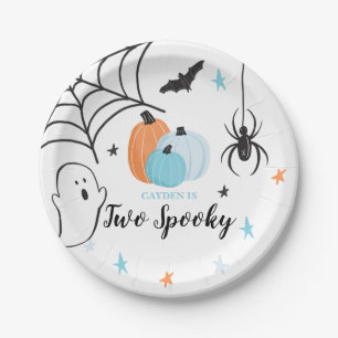 Halloween Two Spooky Birthday Blue Pumpkins Paper Plate