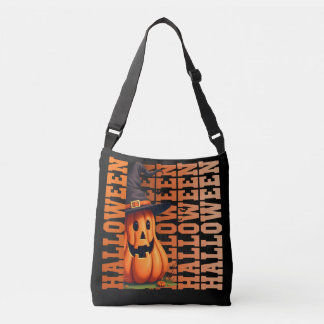 Halloween typography cool funny pumpkin gift ideas crossbody bag