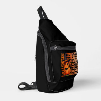 Halloween typography cool funny pumpkin gift ideas sling bag