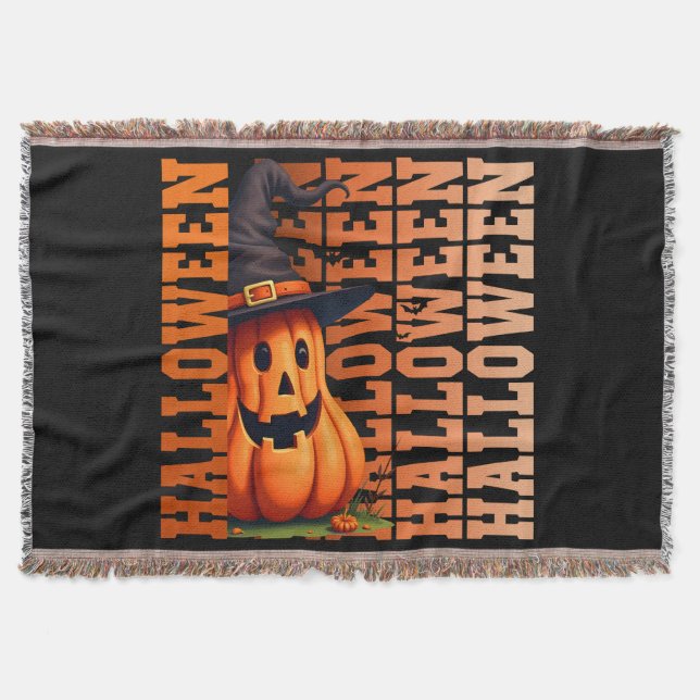 Halloween typography cool funny pumpkin gift ideas throw blanket (Front)