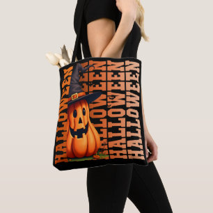 Halloween typography cool funny pumpkin gift ideas tote bag