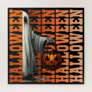Halloween typography cool ghost pumpkin gift ideas jigsaw puzzle