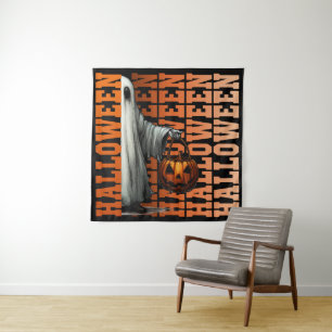 Halloween typography cool ghost pumpkin gift ideas tapestry