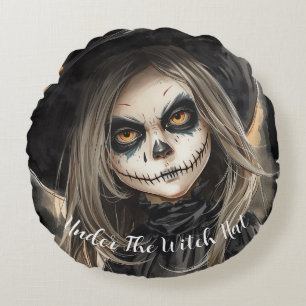 Halloween, Under the Witch Hat, Spooky Creepy Round Cushion