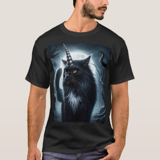 Halloween Unicorn Black Cat Haunted Forest T-Shirt