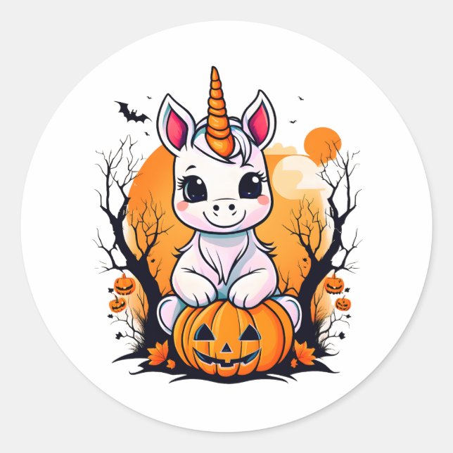 Halloween Unicorn Classic Round Sticker (Front)