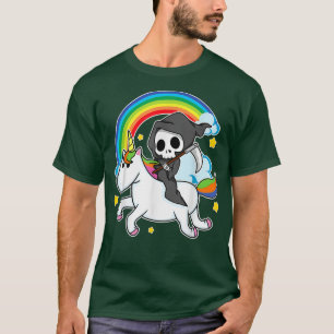 Halloween Unicorn Costume Grim Reaper Riding Unico T-Shirt