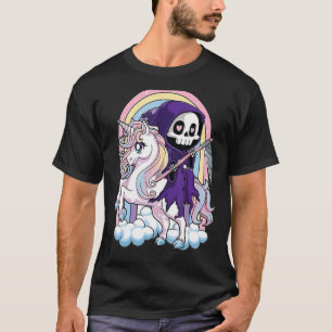 Halloween Unicorn Costume Grim Reaper Riding Unico T-Shirt