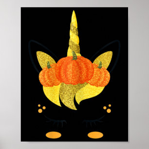 Halloween Unicorn Face Thanksgiving Pumpkins Girls Poster