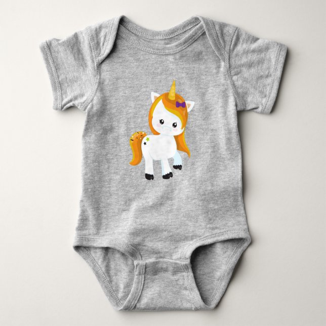 Halloween Unicorn, Magic Unicorn, Cute Unicorn Baby Bodysuit (Front)