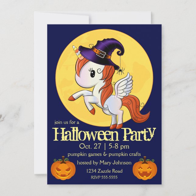 Halloween Unicorn Pegasus Witch Invitation (Front)