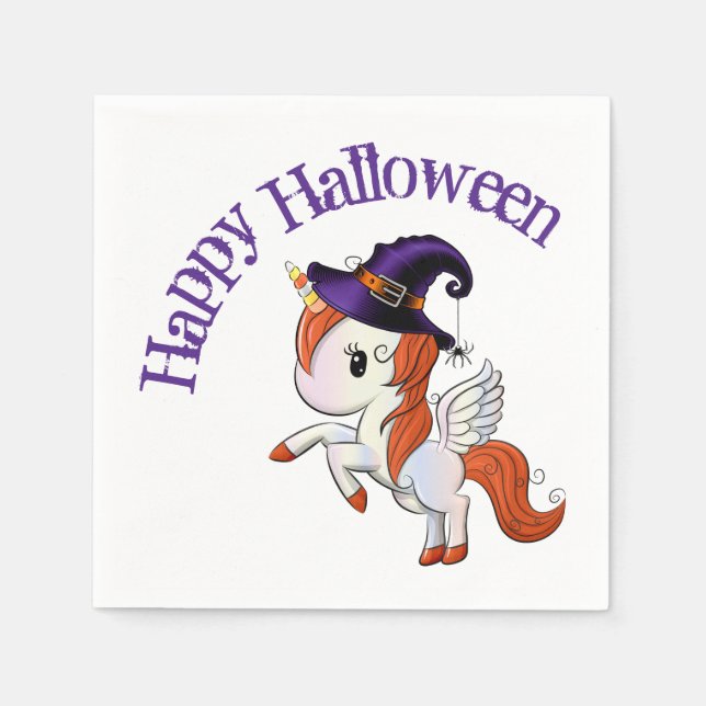 Halloween Unicorn Pegasus Witch Napkin (Front)