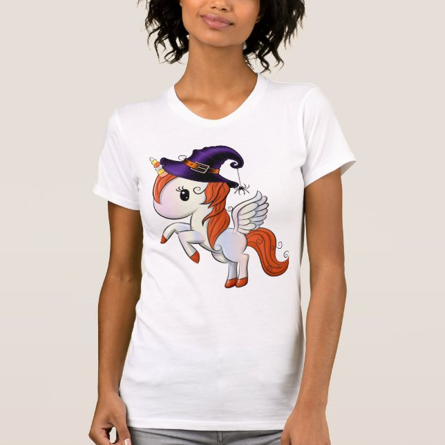 Halloween Unicorn Pegasus Witch T-Shirt (Front)