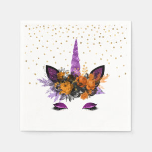 Halloween Unicorn Purple Glitter Party Napkin