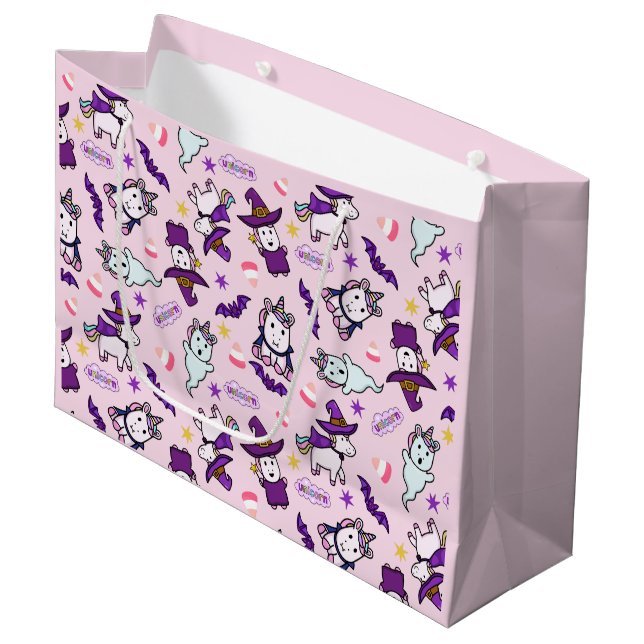 Halloween Unicorns Large Gift Bag (Front Angled)