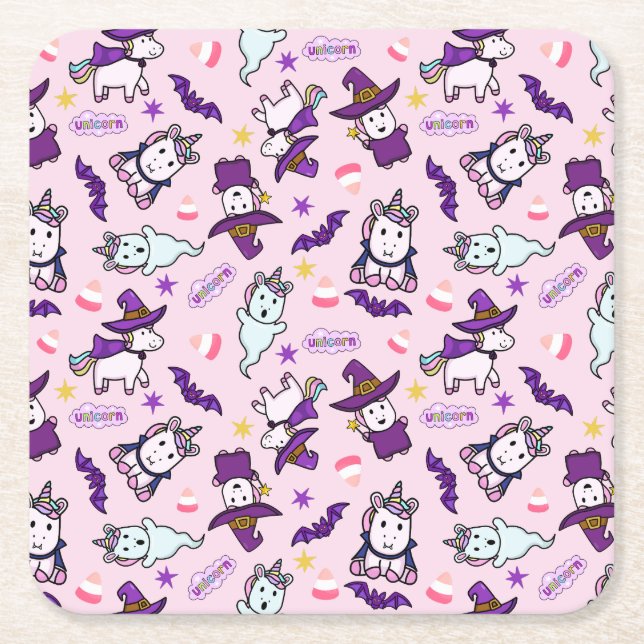 Halloween Unicorns Square Paper Coaster (Front)