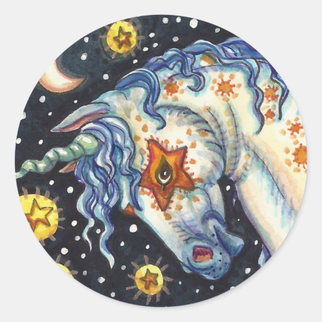 HALLOWEEN UNICORNS, STAR HORSE & COLT FANTASY CLASSIC ROUND STICKER (Front)