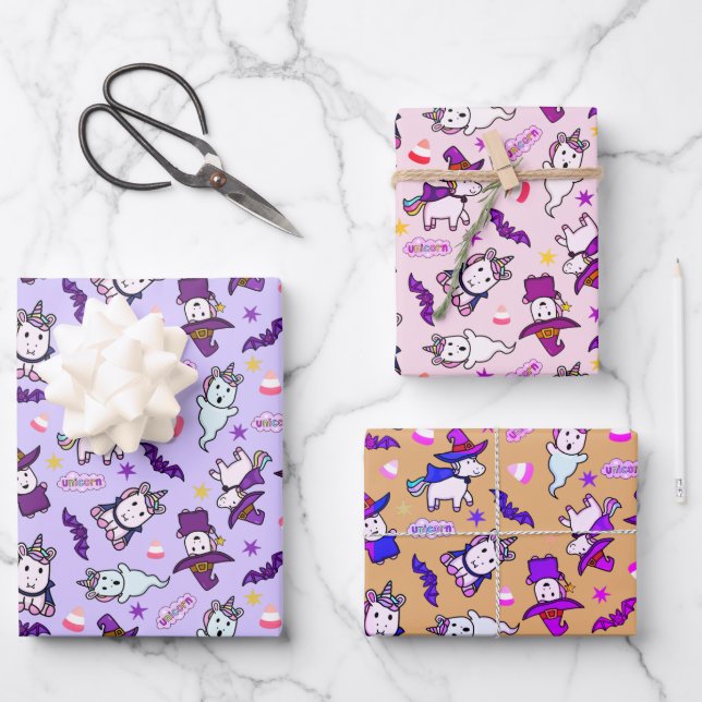 Halloween Unicorns Wrapping Paper Sheet (Front)