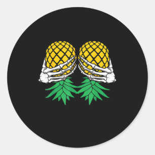 Halloween Upside Down Pineapple Swinger Skeleton H Classic Round Sticker