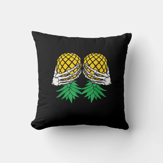 Halloween Upside Down Pineapple Swinger Skeleton H Cushion (Front)