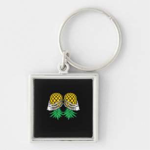 Halloween Upside Down Pineapple Swinger Skeleton H Key Ring