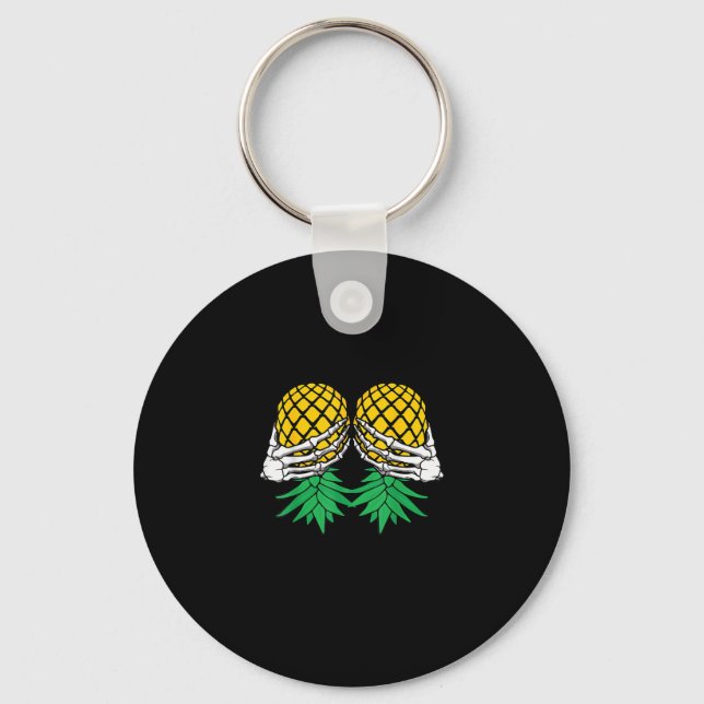 Halloween Upside Down Pineapple Swinger Skeleton H Key Ring (Front)