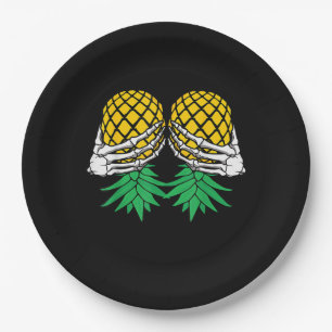 Halloween Upside Down Pineapple Swinger Skeleton H Paper Plate