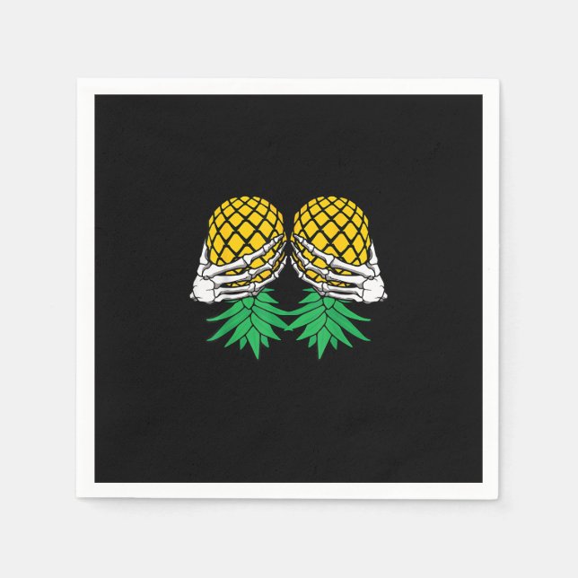 Halloween Upside Down Pineapple Swinger Skeleton Napkin (Front)