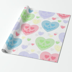 halloween valentine pastel goth creepy hearts  wrapping paper