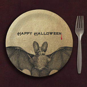 Halloween Vampire Bat  Gold Paper Plate