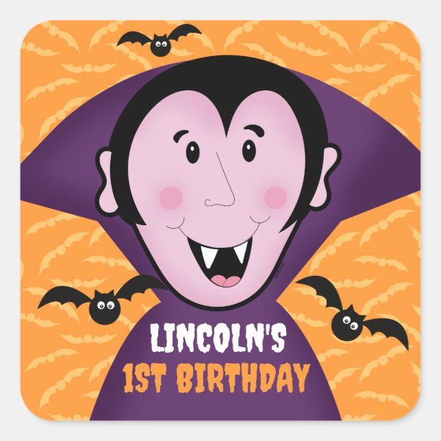 Halloween Vampire Bats 1st Birthday Cute Square Sticker (Front)