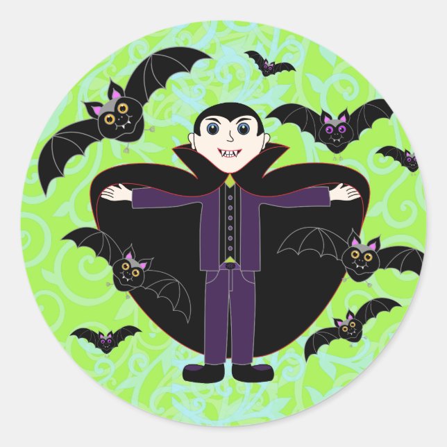 Halloween Vampire Bats Green Classic Round Sticker (Front)