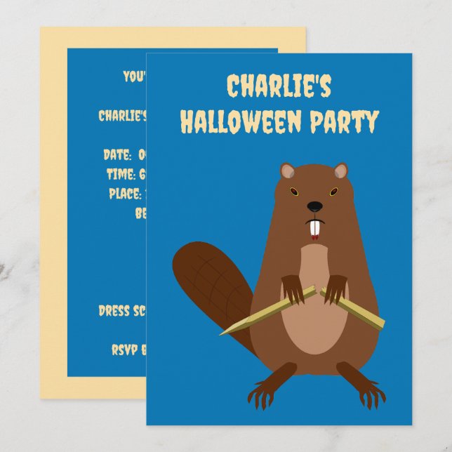 Halloween Vampire Beaver Custom Invitation (Front/Back)