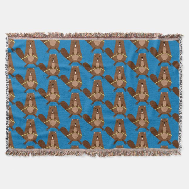 Halloween Vampire Beaver Patterned Throw Blanket (Front)