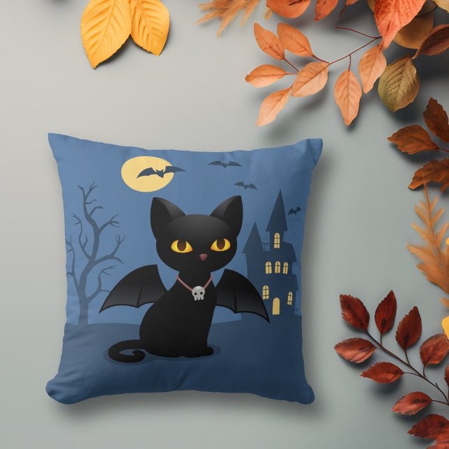 Halloween Vampire Black Cat with Wings Cushion (Creator Uploaded)