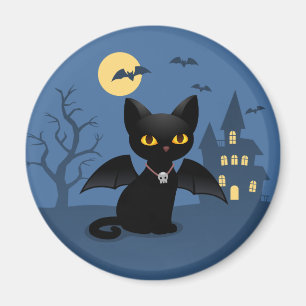 Halloween Vampire Black Cat with Wings Magnet