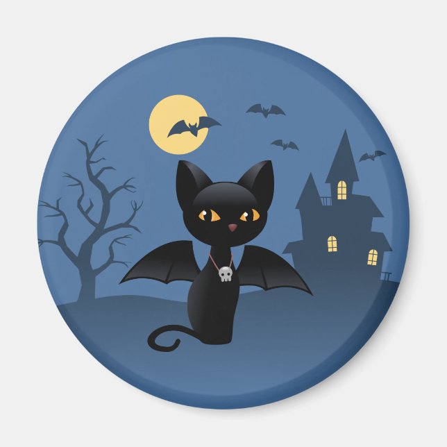 Halloween Vampire Black Cat with Wings Magnet (Front)
