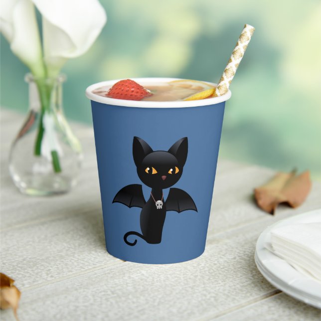 Halloween Vampire Black Cat with Wings Paper Cups (Insitu)