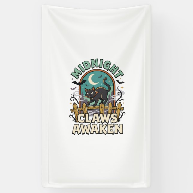 Halloween Vampire Cat Midnight Mischief Banner (Vertical)