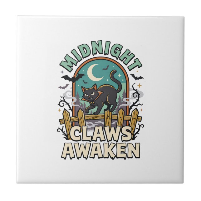 Halloween Vampire Cat Midnight Mischief Ceramic Tile (Front)