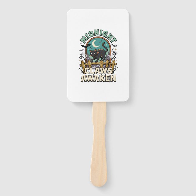 Halloween Vampire Cat Midnight Mischief Hand Fan (Front)